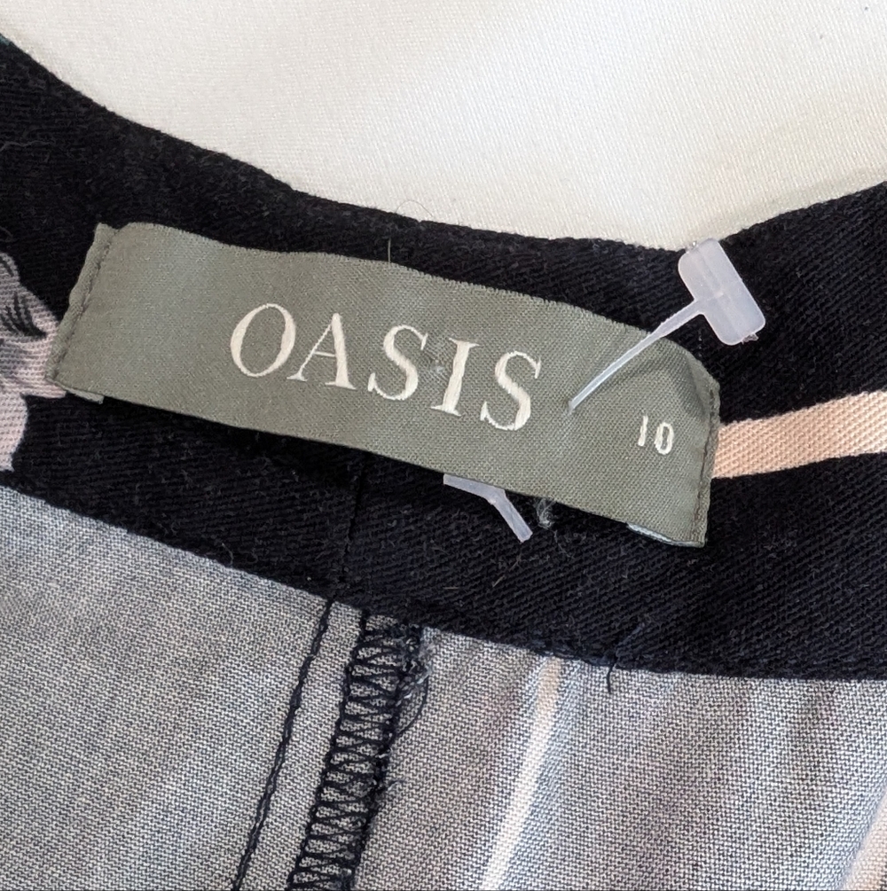 Oasis Mixed Floral & Stripe Wrap Midi Tie Waist Dress, Size 6 - Picture 7 of 8